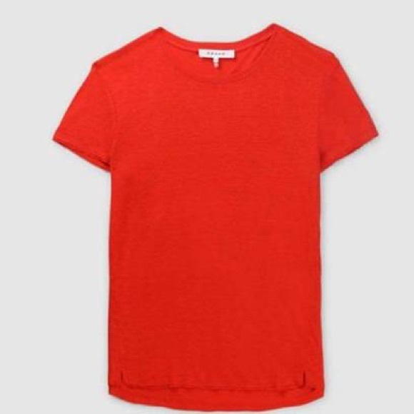 FRAME Sunk Organic Linen T-Shirt in red orange. XXS - Picture 1 of 5